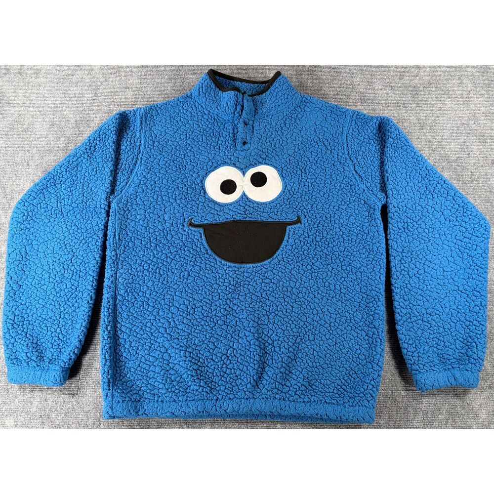 Cookie Monster Sesame Street Fleece Sweatshirt Blue Adult Size Small